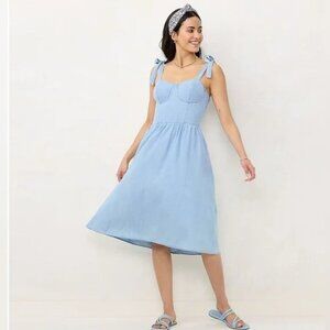 NWT LC Lauren Conrad Womens Chambray Blue Cotton Strap Sleeve Midi Dress XXL